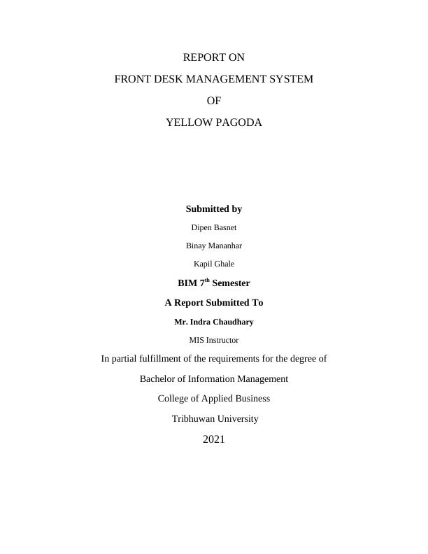 Report on Front Desk MANAGEMENT SYSTEM OF YELLOW PAGODA_1