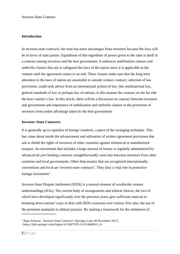 InvestorState Contract Stabilization Clauses and Umbrella Clauses