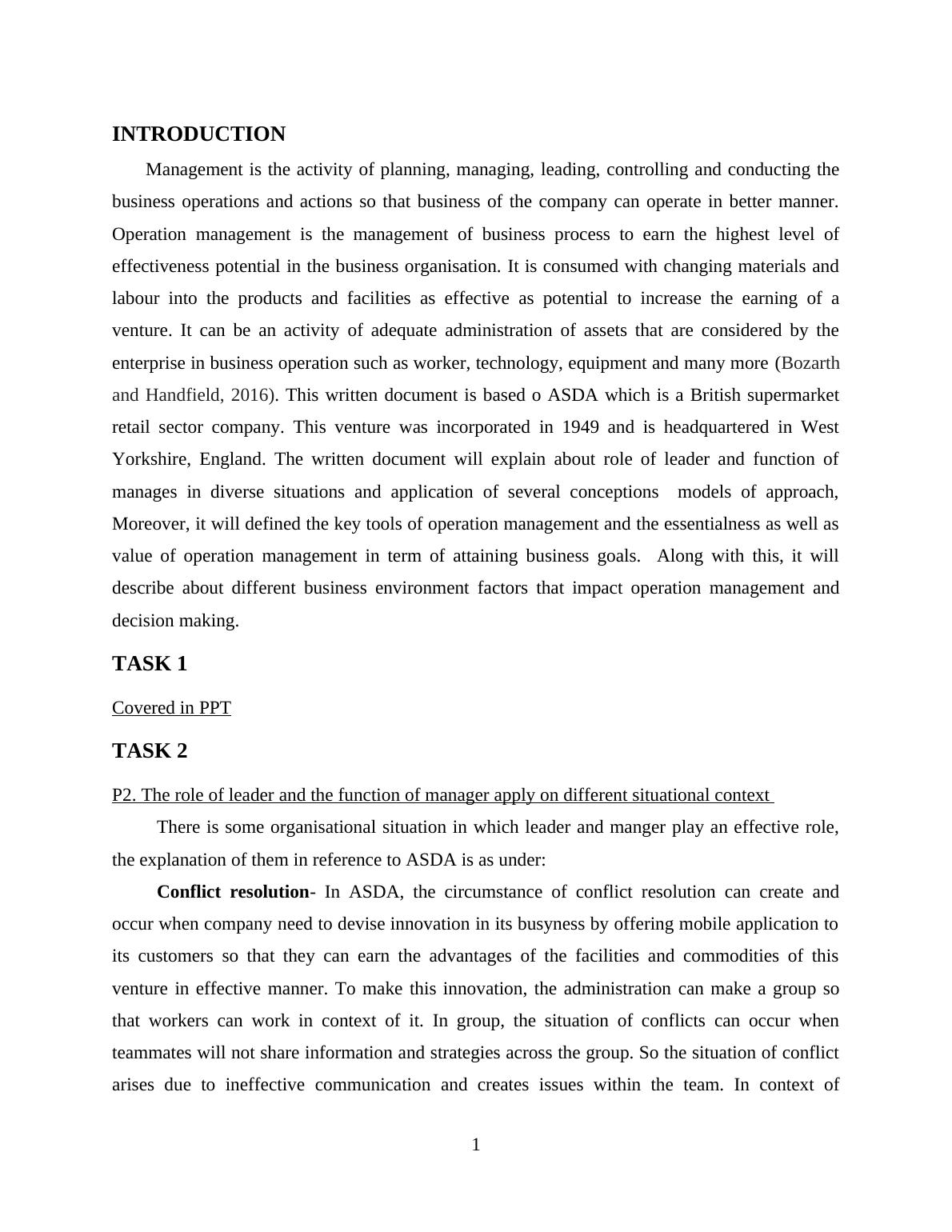 Management and Operations in ASDA Desklib