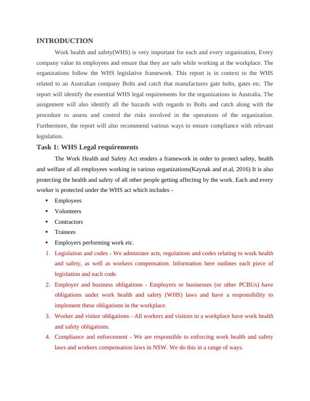 Report on WHS legislation and Management System of Australia_3