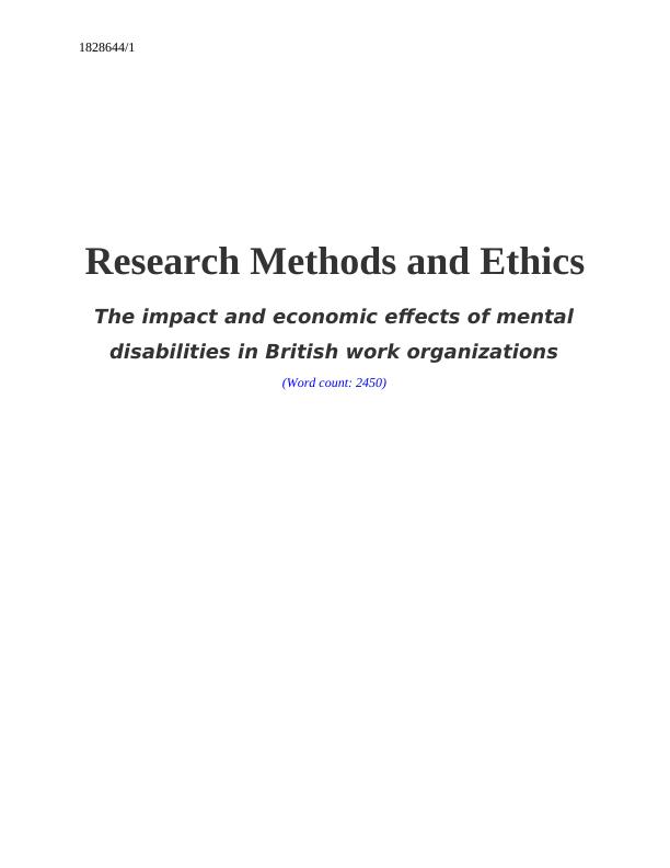 The Impact and Economic Effects of Mental Disabilities in British Work Organizations (Wor count: 2450)_1