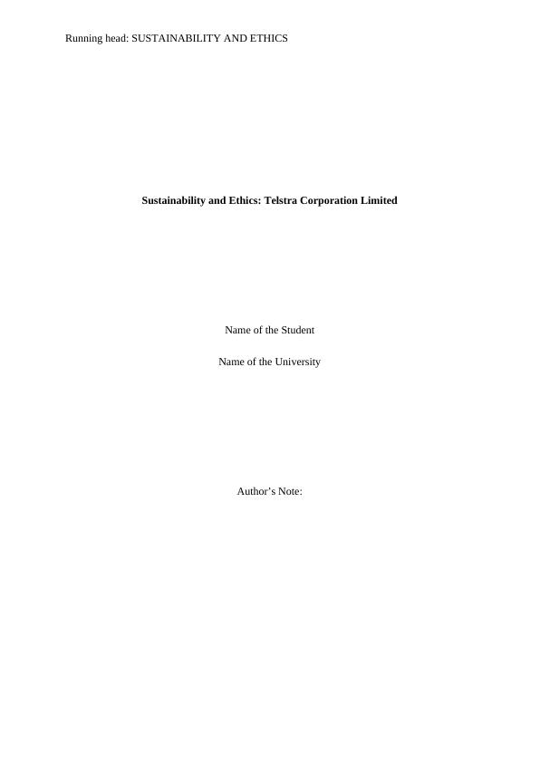 Sustainability And Ethics Telstra Corporation Limited