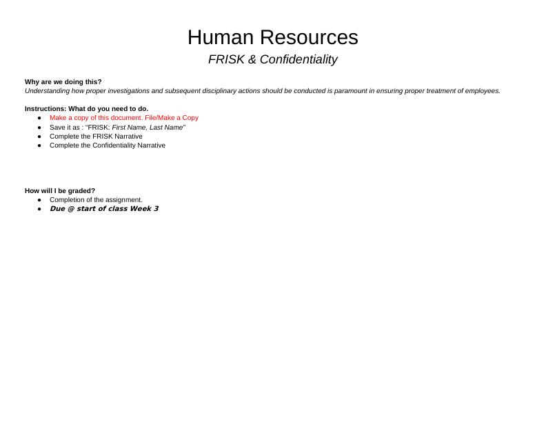 Human Resources Frisk & Confidentiality Assignment 2022_1