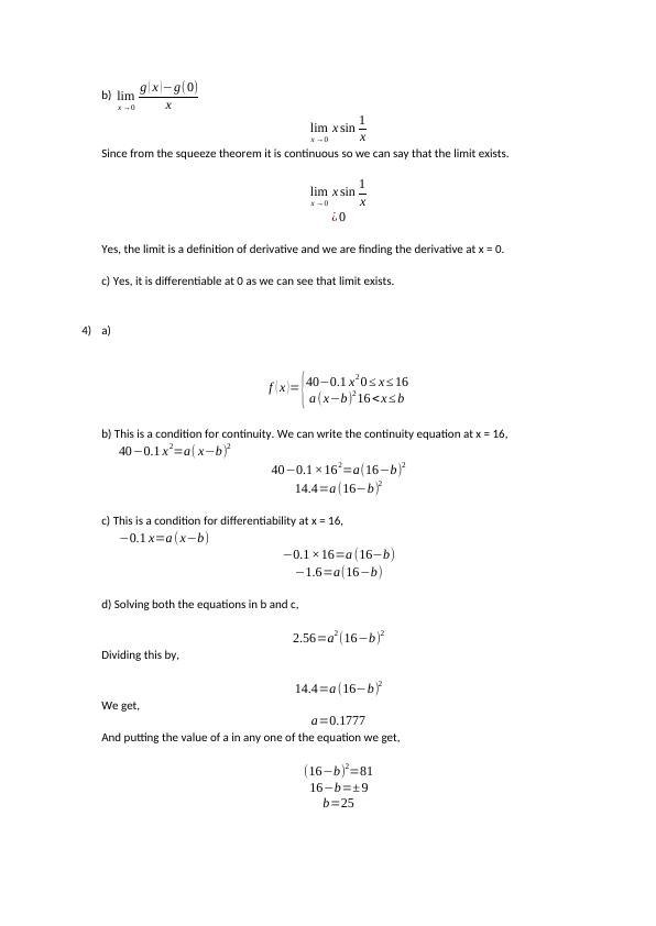 Differentiability and Continuity in Mathematics | Desklib