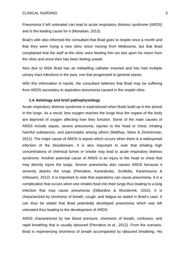 Clinical Nursing: Diagnosis and Treatment of ARDS