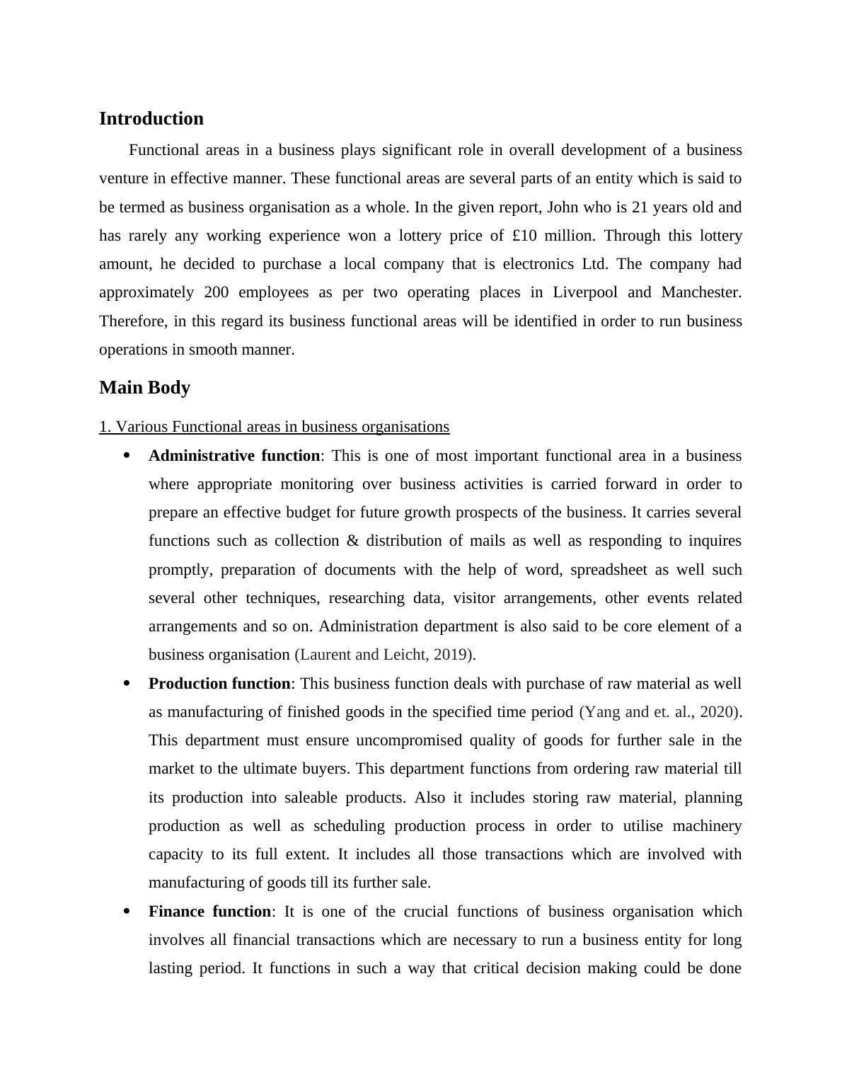 Functional Areas in Business Organisations