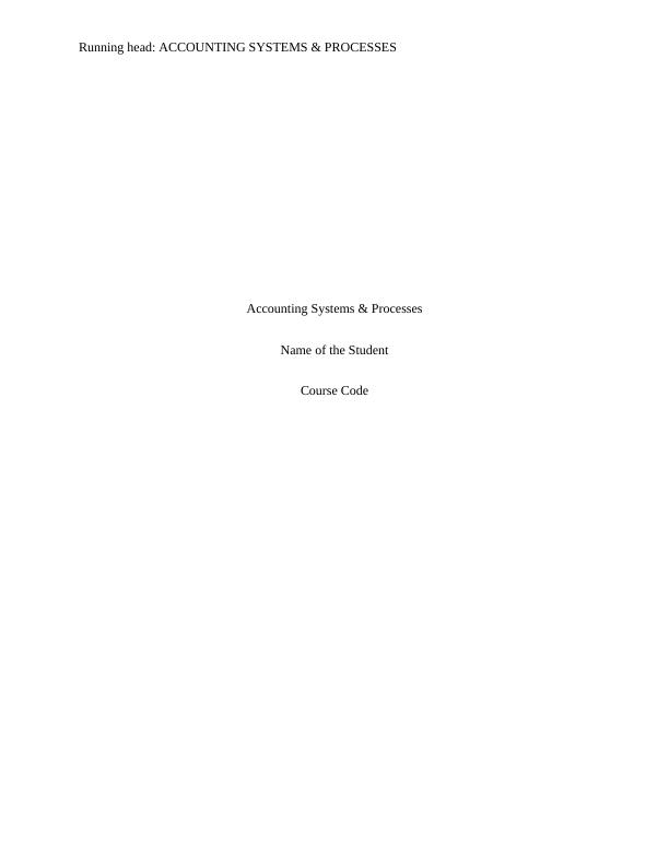Assignment on Accounting Systems & Processes_1