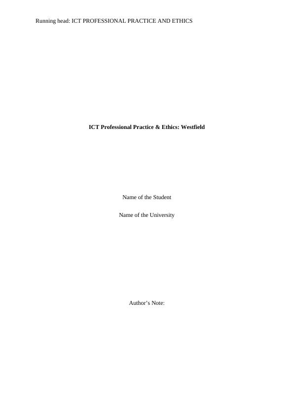 ICT Professional Practice & Ethics: Westfield_1