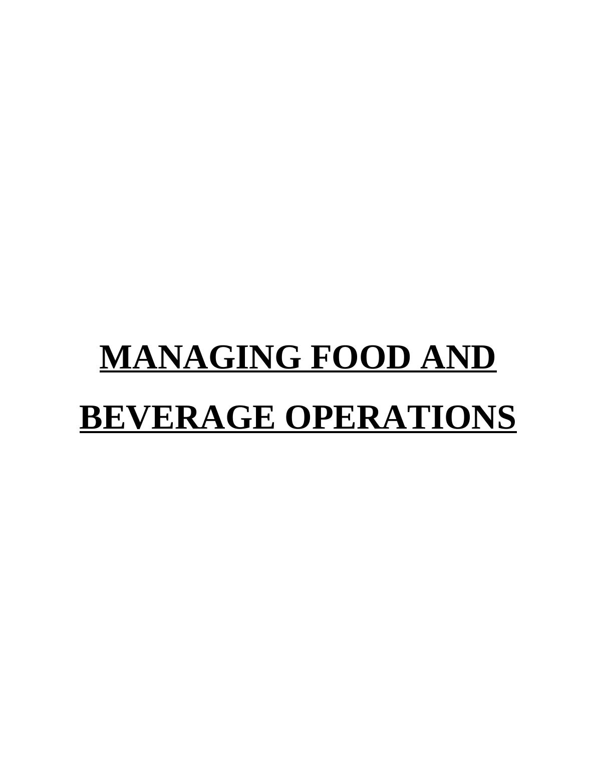Managing Food and Beverage Operations Assignment - Doc_1