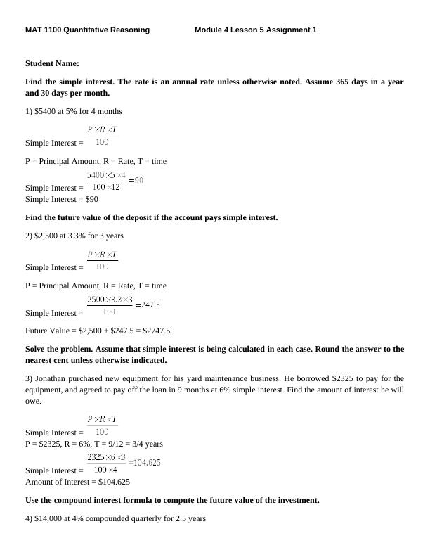 MAT 1100 Quantitative Reasoning - Module 4 Lesson 5 Assignment 1_1