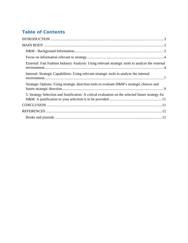 Strategic Management for H M Desklib