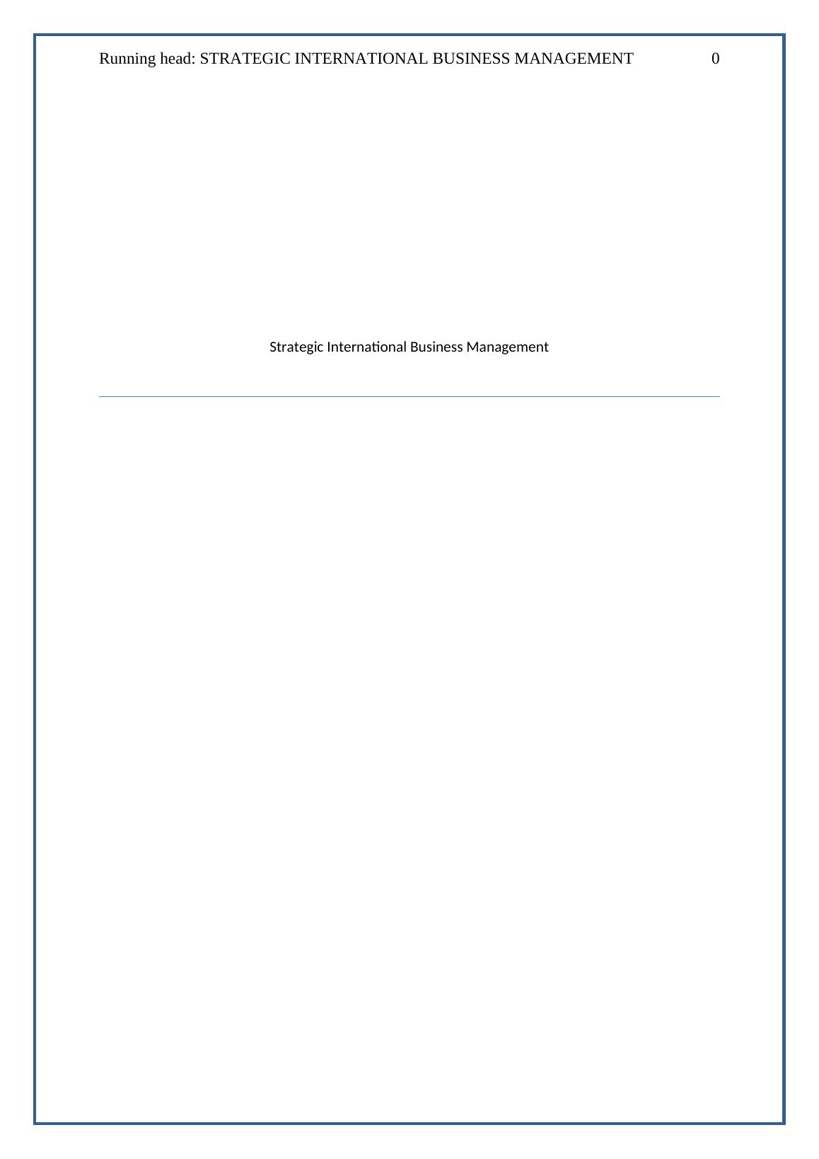 Strategic Management In International Business