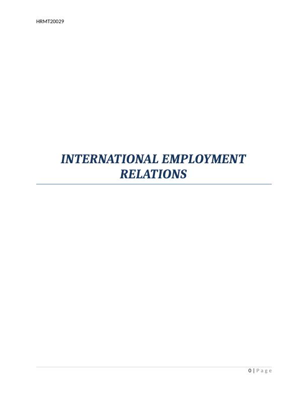 HRMT20029 Assignment | International Employment Relations_1