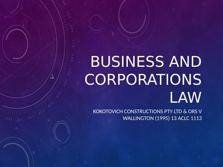Business and Corporations Law  - Assignment_1