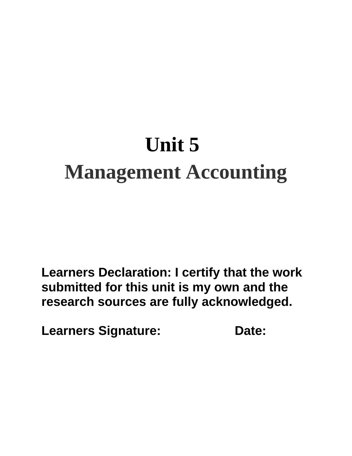 unit 5 management accounting level 4 assignment