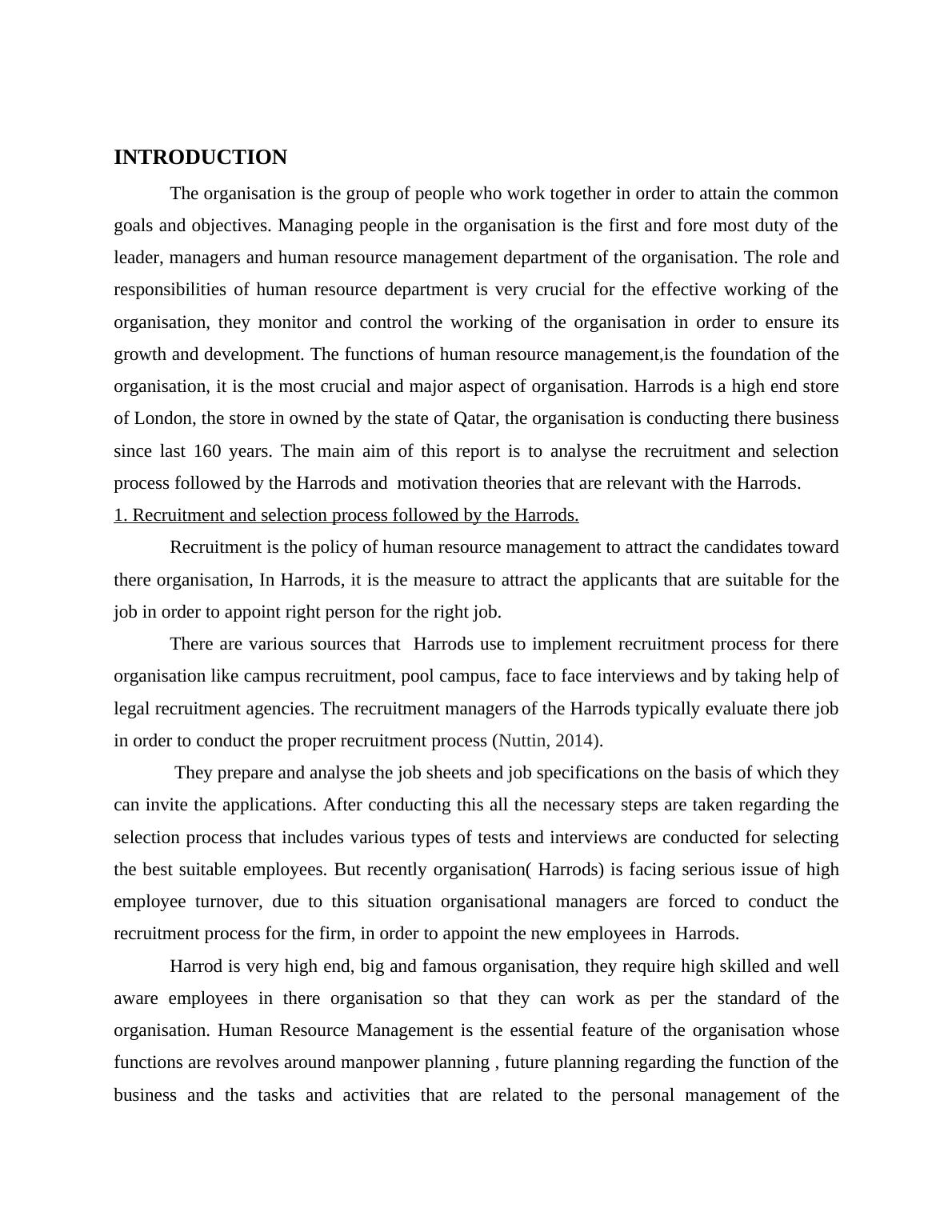 Employee Recruitment Process of Harrods