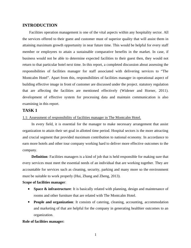 Facilities Operation Management - Assignment