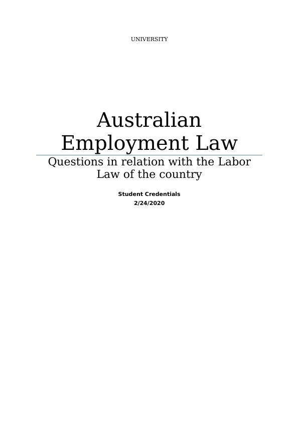 Labour Law in Australia: Wages, Discrimination, OHS and Unfair Dismissal_1