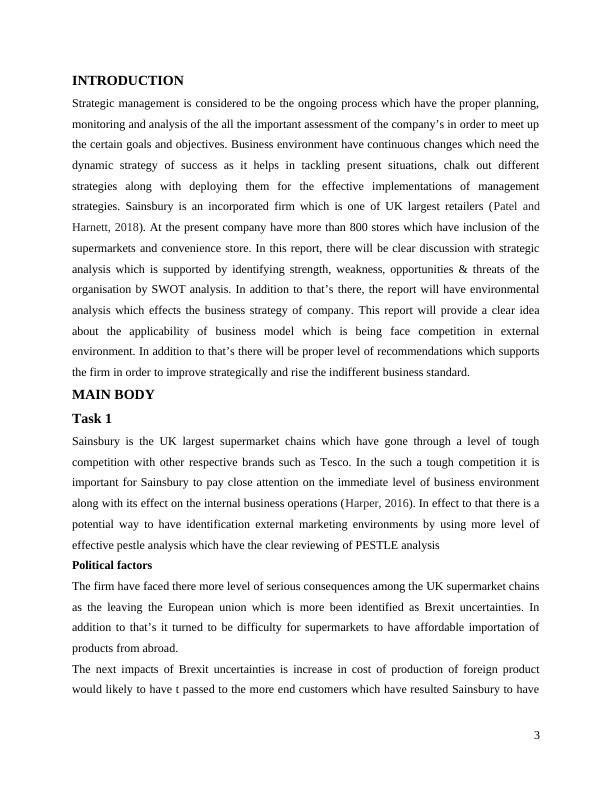 Strategic Management Analysis of Sainsbury's and Competitors