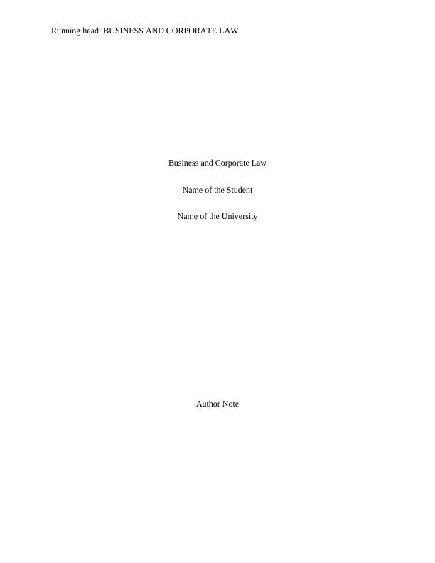 Business and Corporate Law: Assignment_1