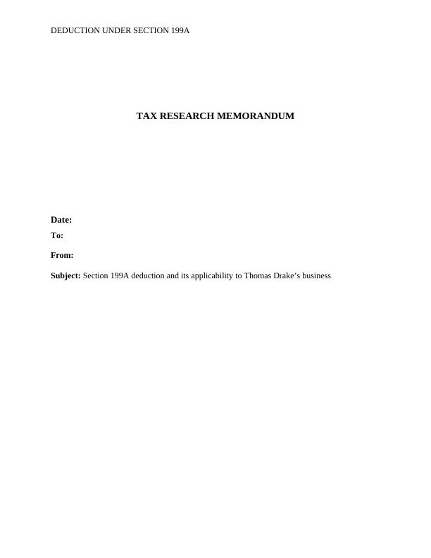 Deduction Under Section 199A