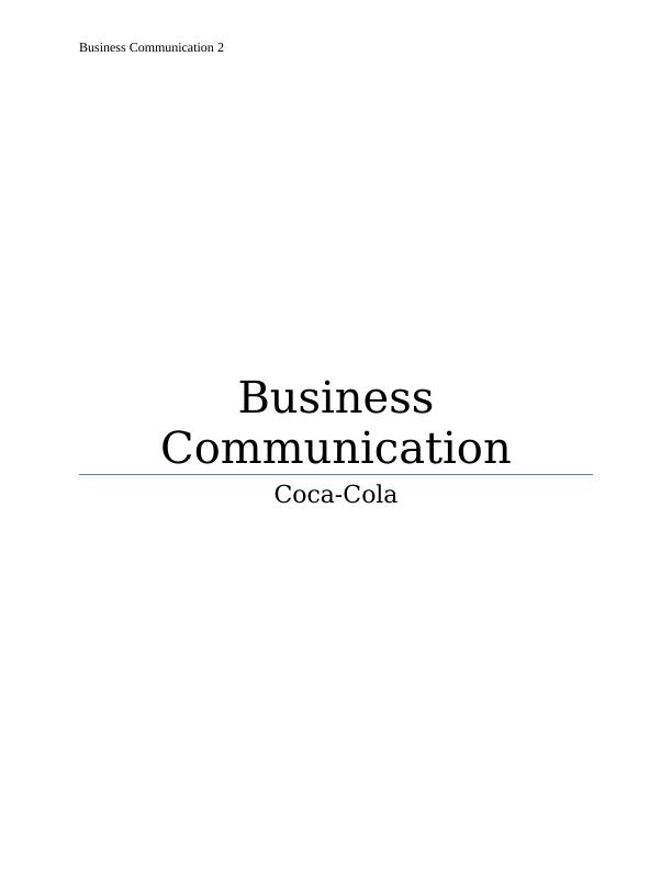 BUS101: Business Communication | Coca-Cola Assignment_2