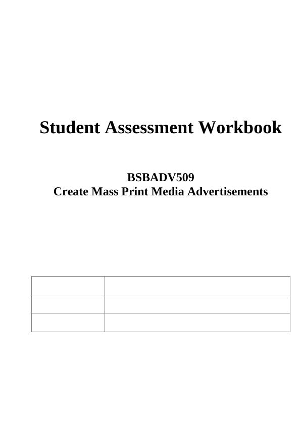 Student Assessment Workbook for BSBADV509_1