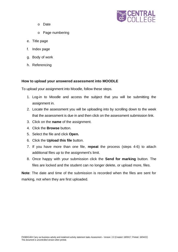 FNSBKG404 Carry out Business Activity and Installment Activity Assignment_8