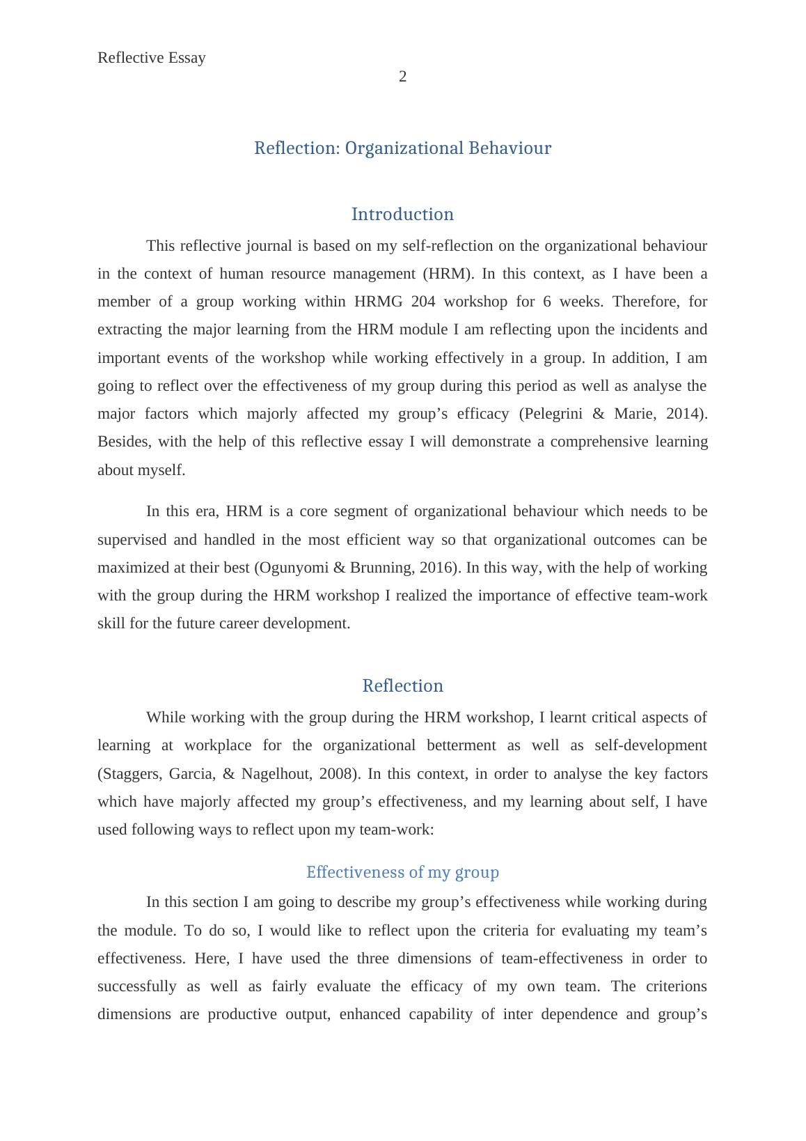 team work reflective essay