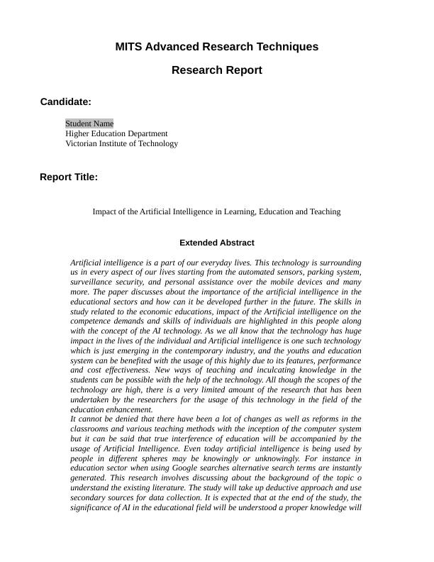 Impact of the Artificial Intelligence in Learning Education and Teaching Research Report 2022_1