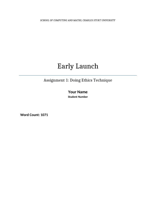 COM ITC506 - Assignment on Early Launch_1