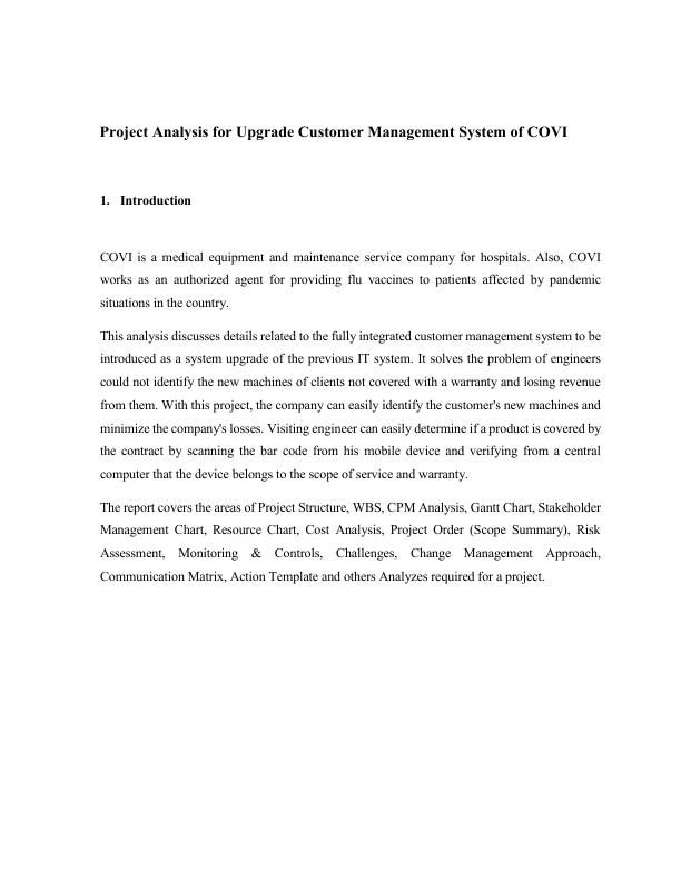 Project Analysis for Upgrade Customer Management System of COVI - Report_1