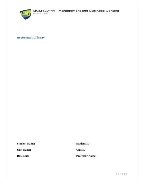 MGMT20144 - Management and Business - Essay_1