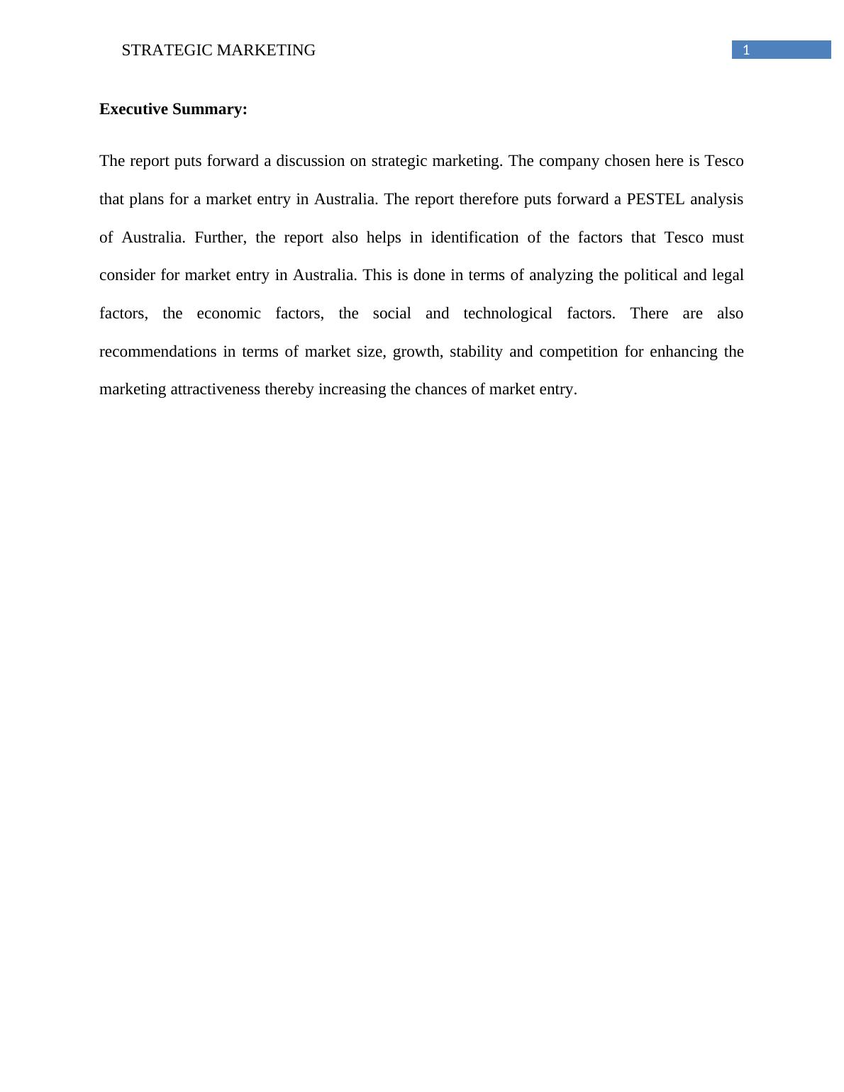 Report on Strategic Marketing of Tesco Company