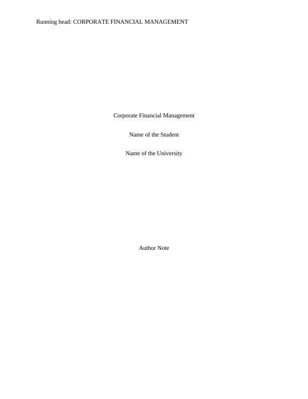 Assignment | Corporate Financial Management_1
