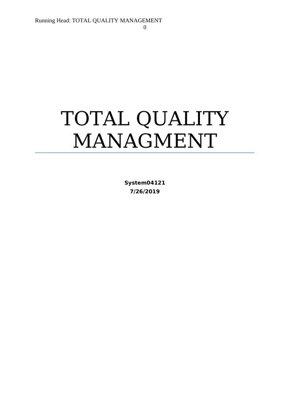 assignment on total quality management