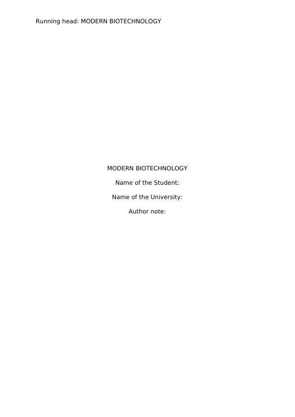 Assignment | MODERN BIOTECHNOLOGY_1