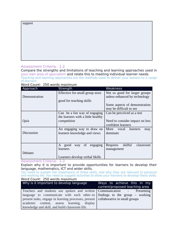 Inclusive Teaching And Learning Approaches - AET Level 3 Unit 2