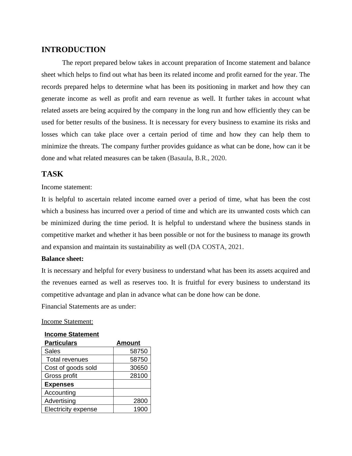 give overview of balance sheet and income statement of a company