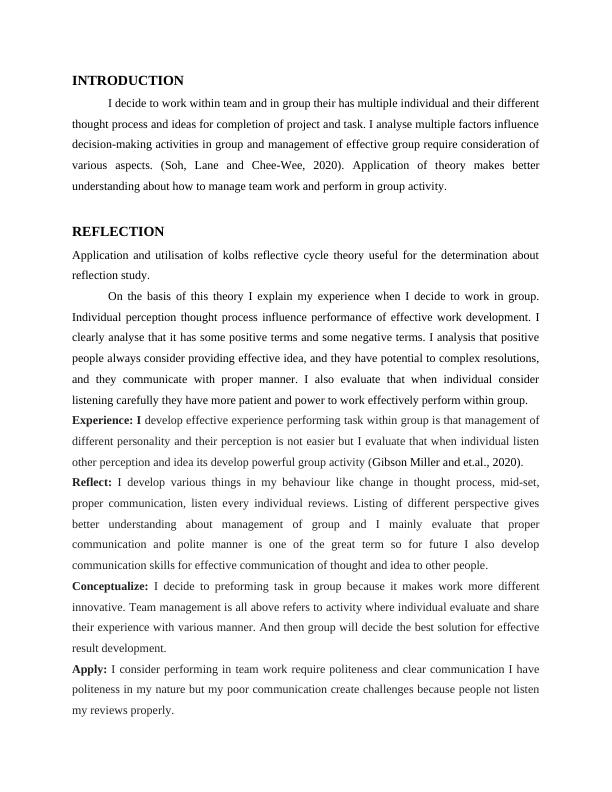 reflective essay on team work