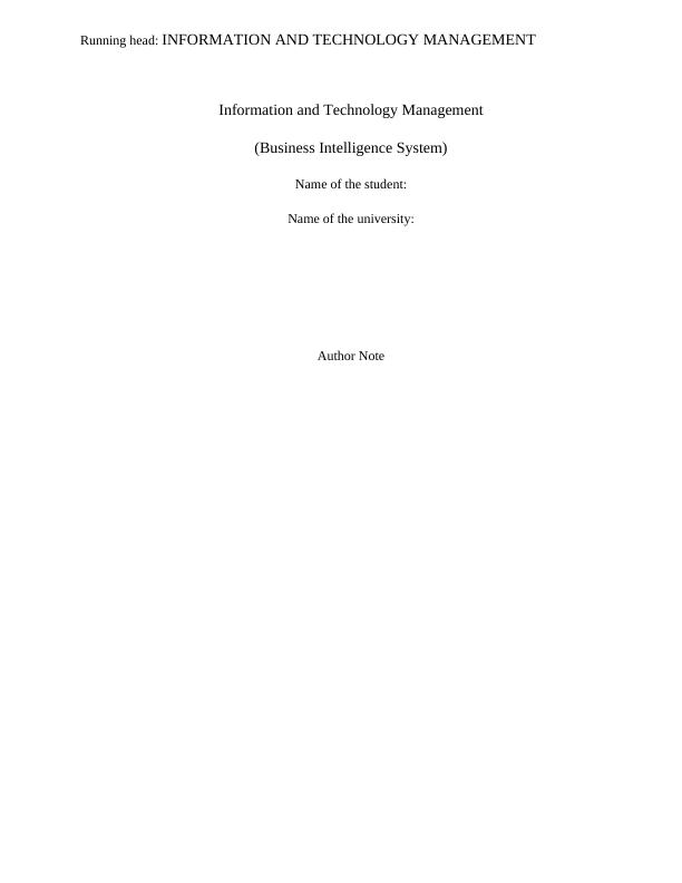 Information and Technology Management: Business Intelligence System_1