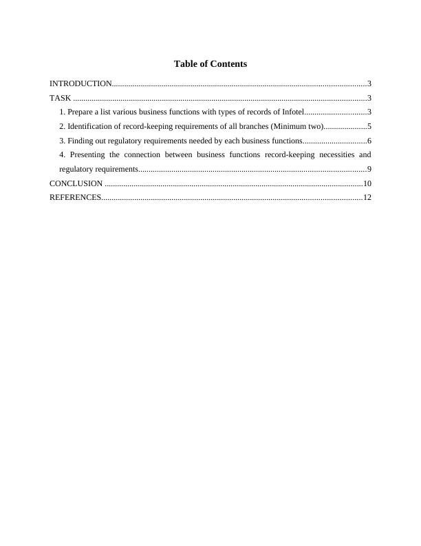 Record Keeping Framework for Infotel Business Functions, Regulatory Requirements, and Risk