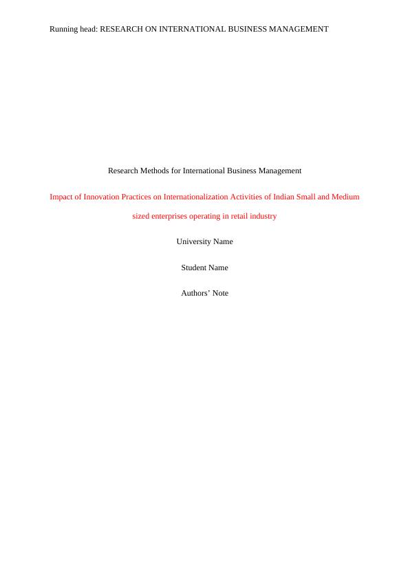Impact of Innovation Practices on Internationalization Activities of Indian SMEs in Retail Industry_1