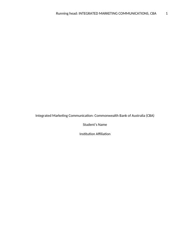 Integrated Marketing Communication: Commonwealth Bank of Australia (CBA)_1