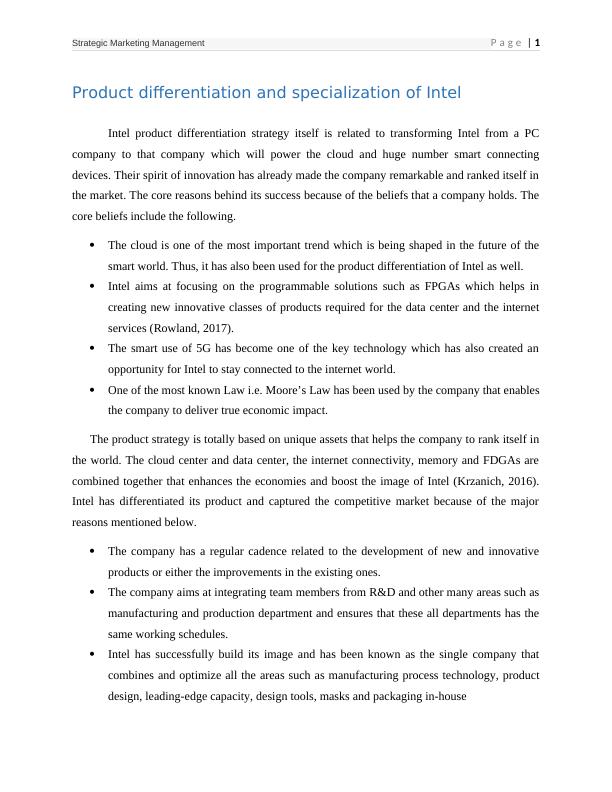 Product Differentiation and Speculative Analysis of Intel