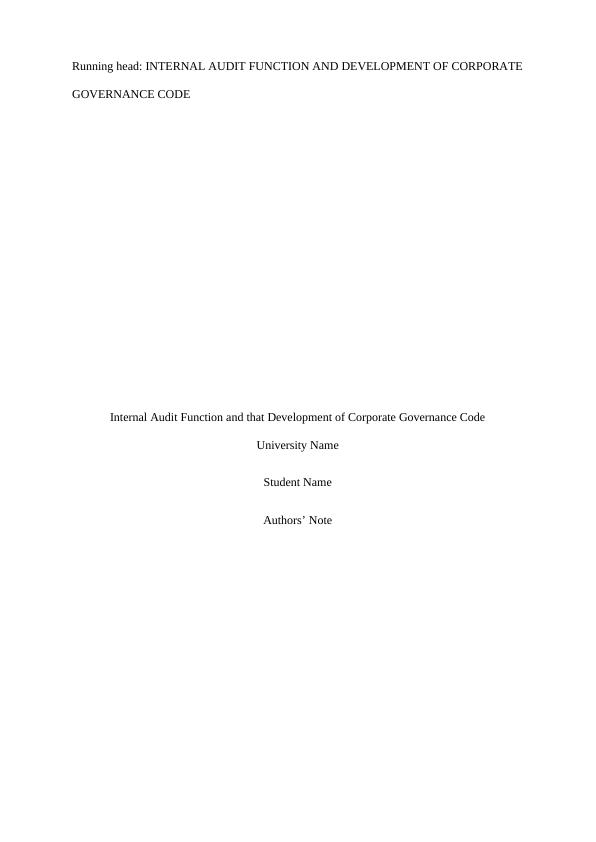 Internal Audit Function and Development of Corporate Governance Code_1