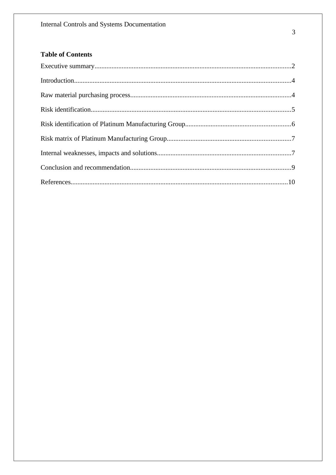 Internal Controls and Systems Documentation for Platinum Manufacturing