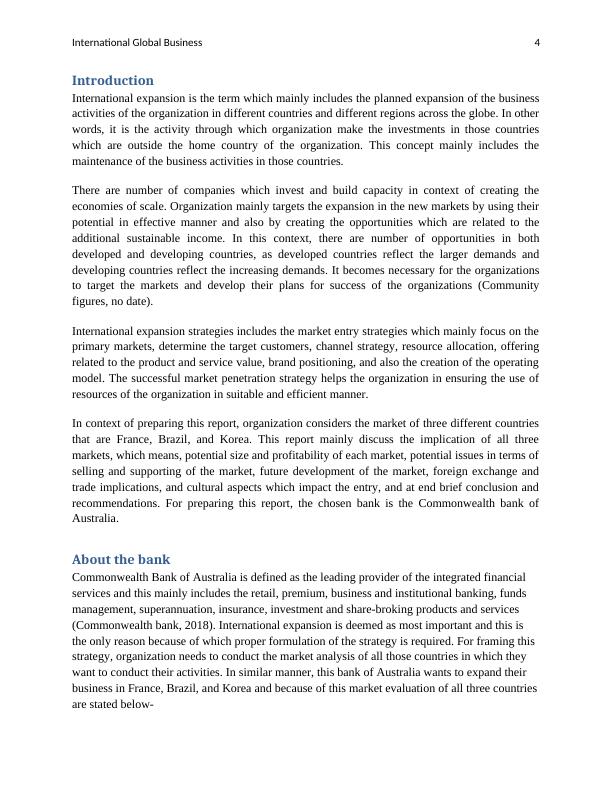 International Global Business: Market Analysis of France, Brazil, and Korea for Commonwealth Bank of Australia_4