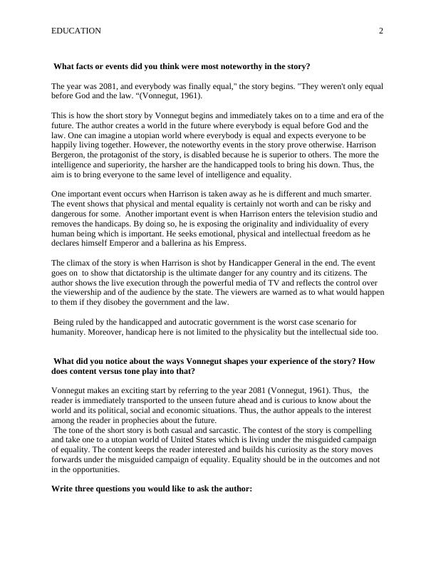 Interpreting Harrison Bergeron Desklib