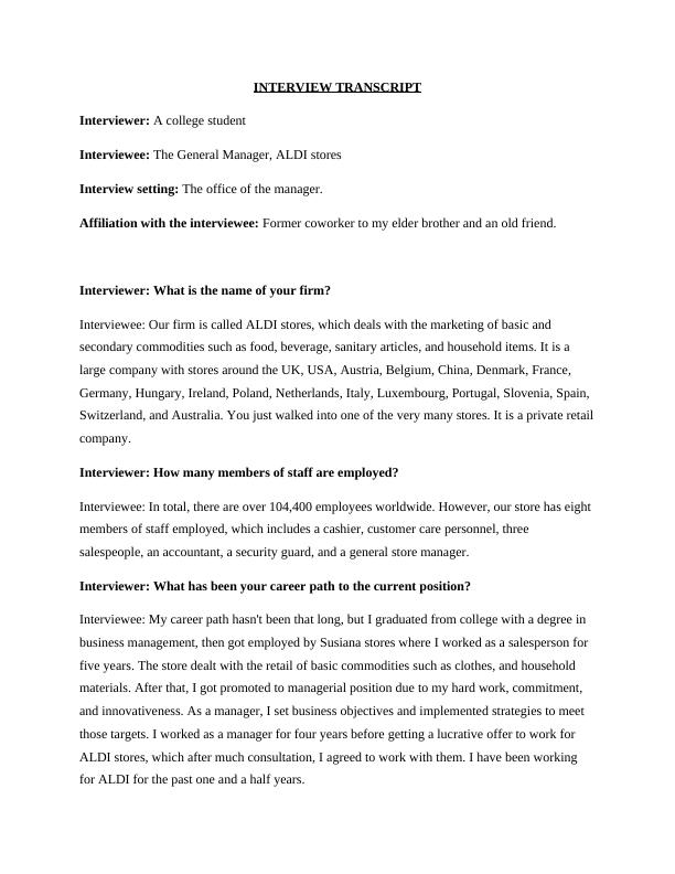 Interview with General Manager of ALDI Stores